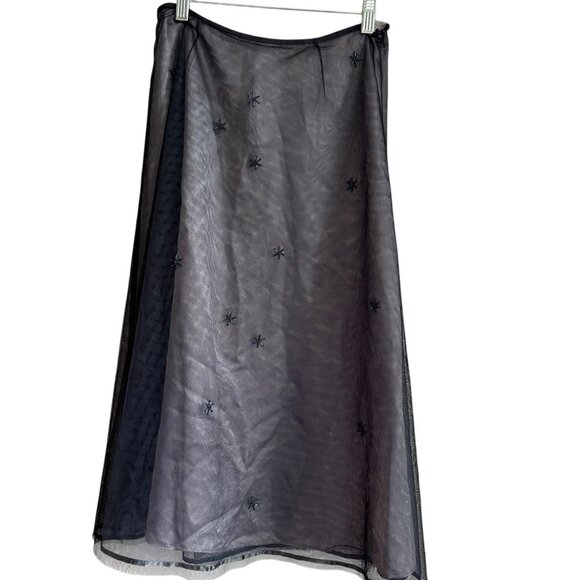 Vtg Express Sheer Sequin flare Skirt 2 Black Halloween Goth Formal Romantic - Picture 2 of 12
